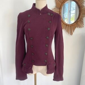 NWOT Free People Burgundy Double Breasted Military Majorette Blazer 4